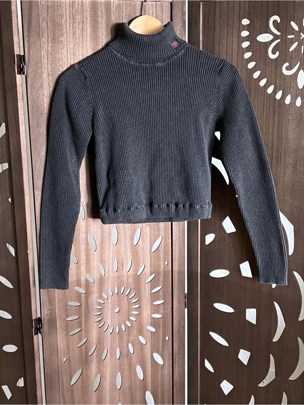 Lauren Ralph Lauren Dark gray Ribbed Turtleneck Cotton Sweater made in Japan